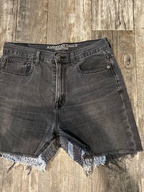 American Eagle Outfitters Charcoal Black Denim Shorts with Embroidered Waistband